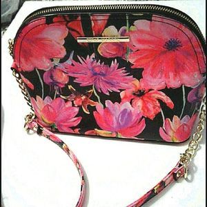 Steve Madden Black Colorful Floral Pattern Shoulder Bag